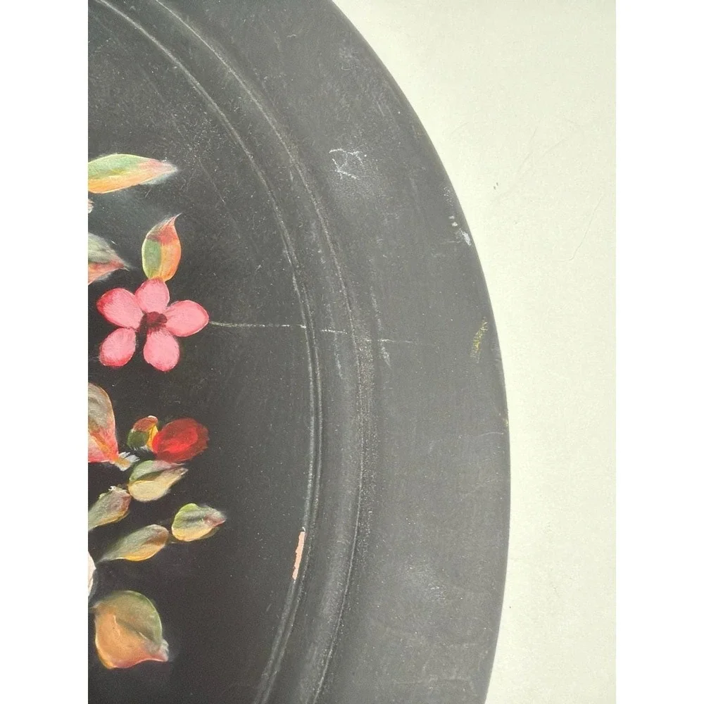 Vintage Hand Painted Floral Toleware Wood plate Serving‎ Tray 16